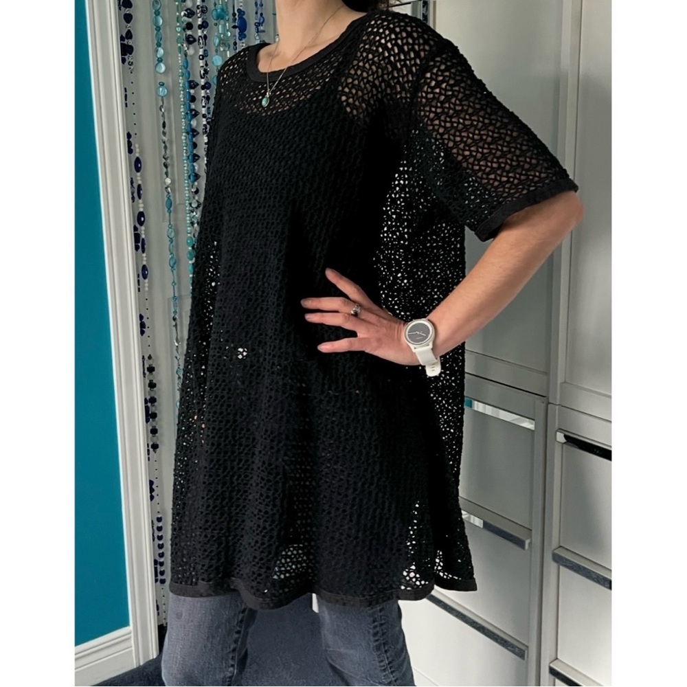 🇨🇦Retro big hole diamond net long tunic or short dress black- versatile style - Picture 9 of 16